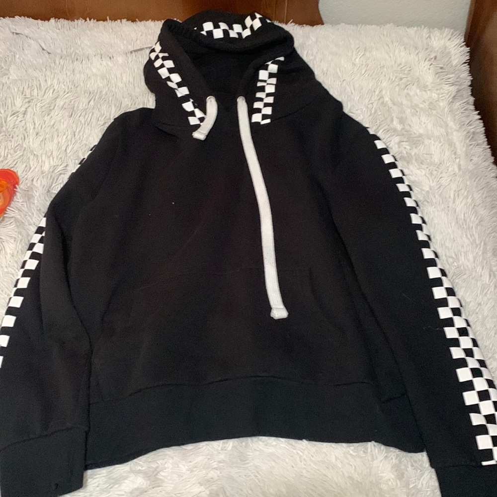 Checkered black hoodie , thick material